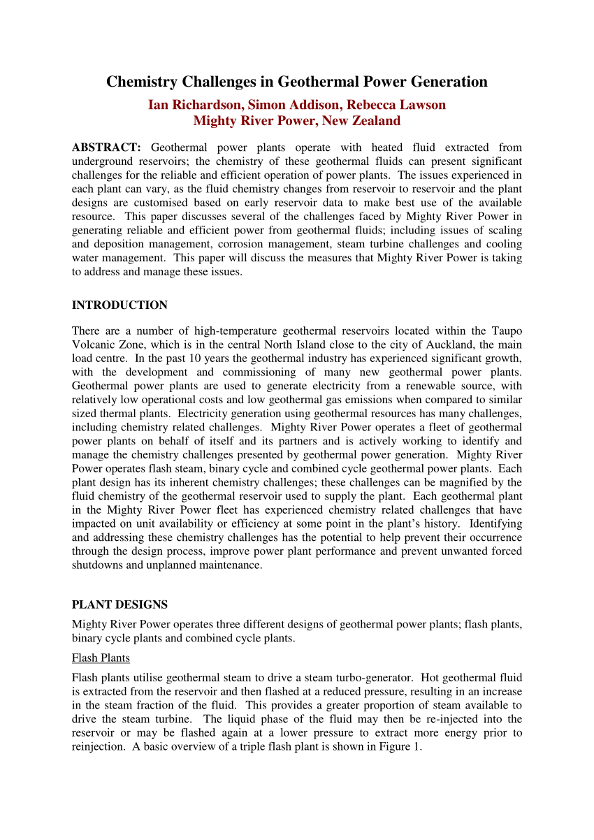  PDF Chemistry Challenges in Geothermal Power Generation