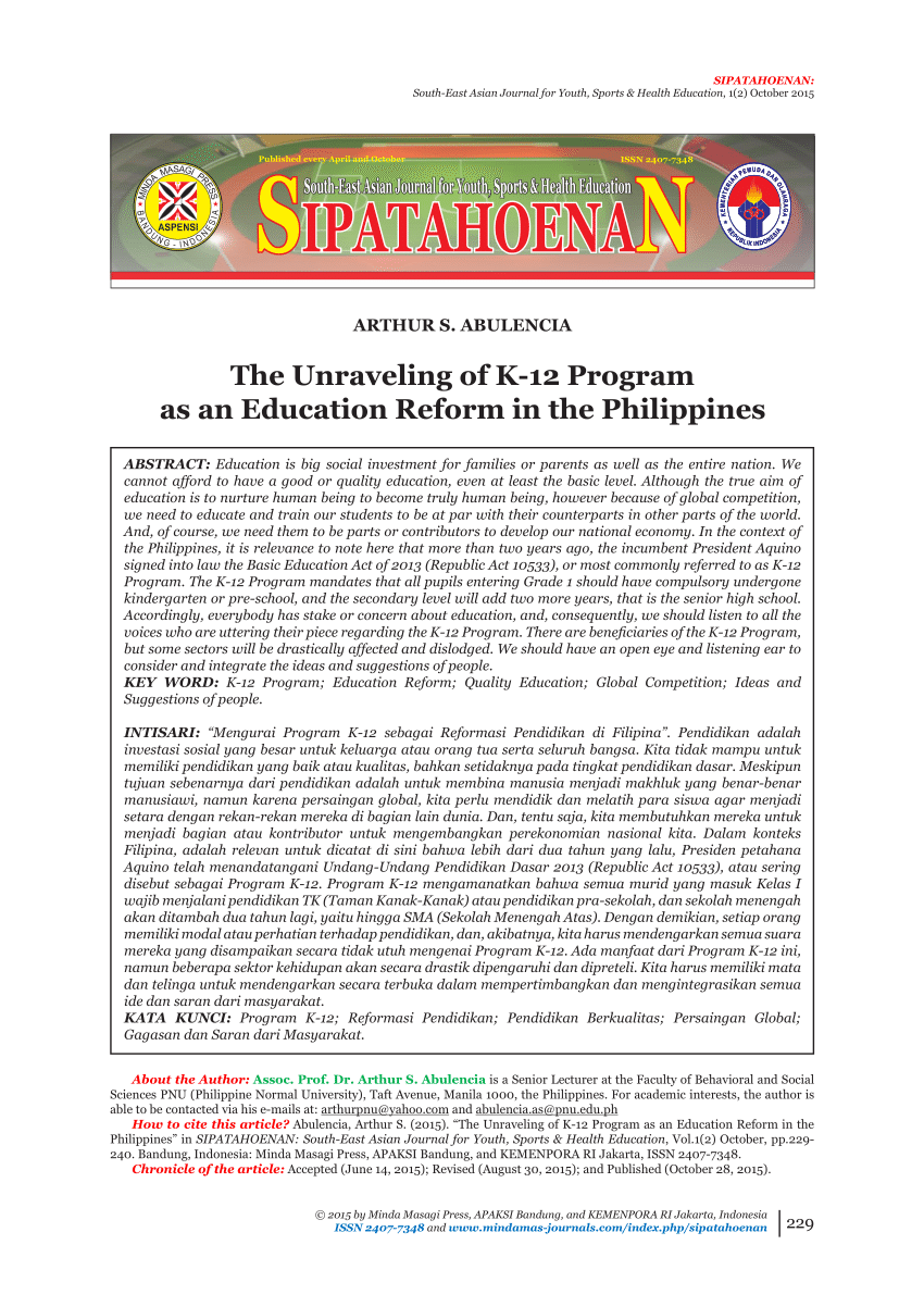 paragraph essay about deped kto12 program