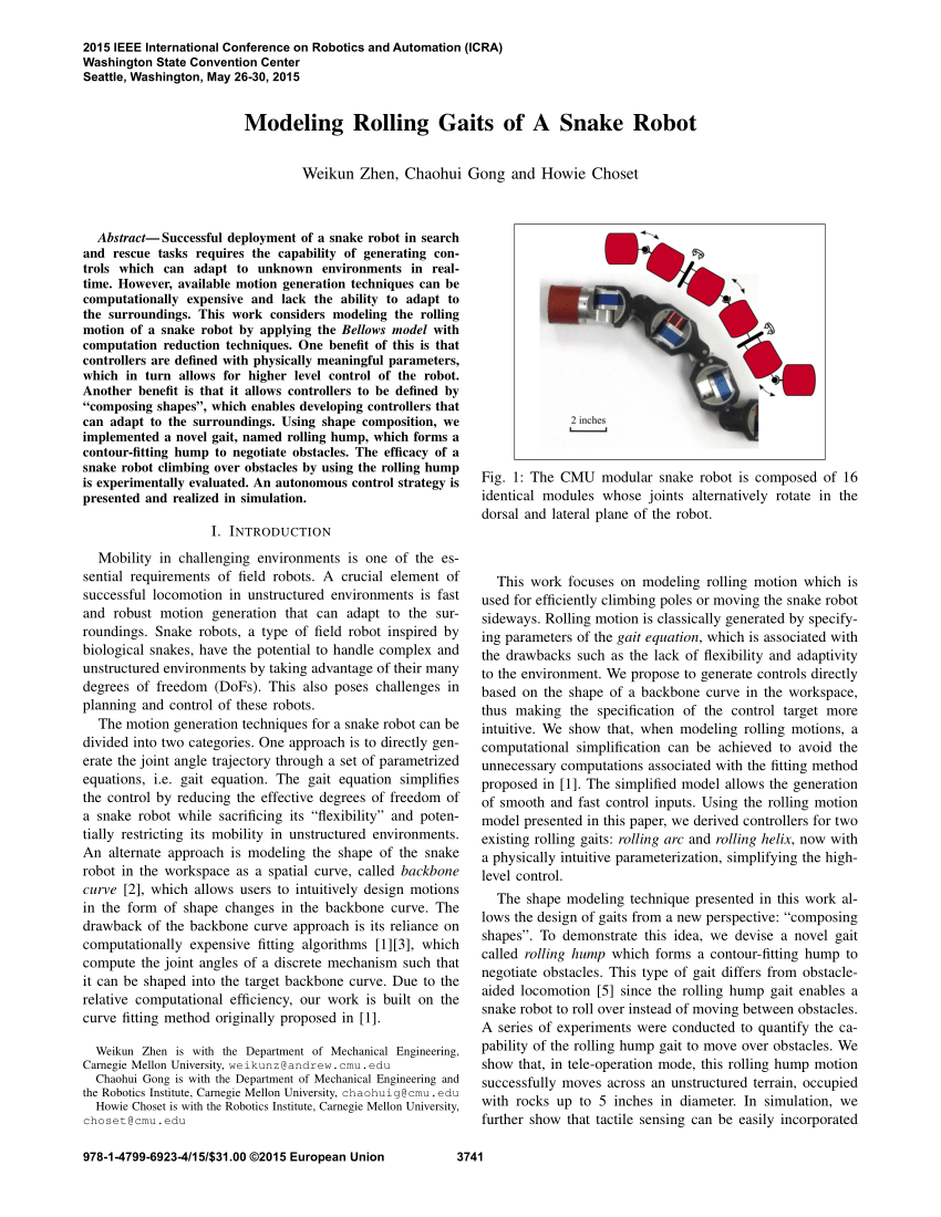 PDF) Modeling rolling gaits of a snake robot