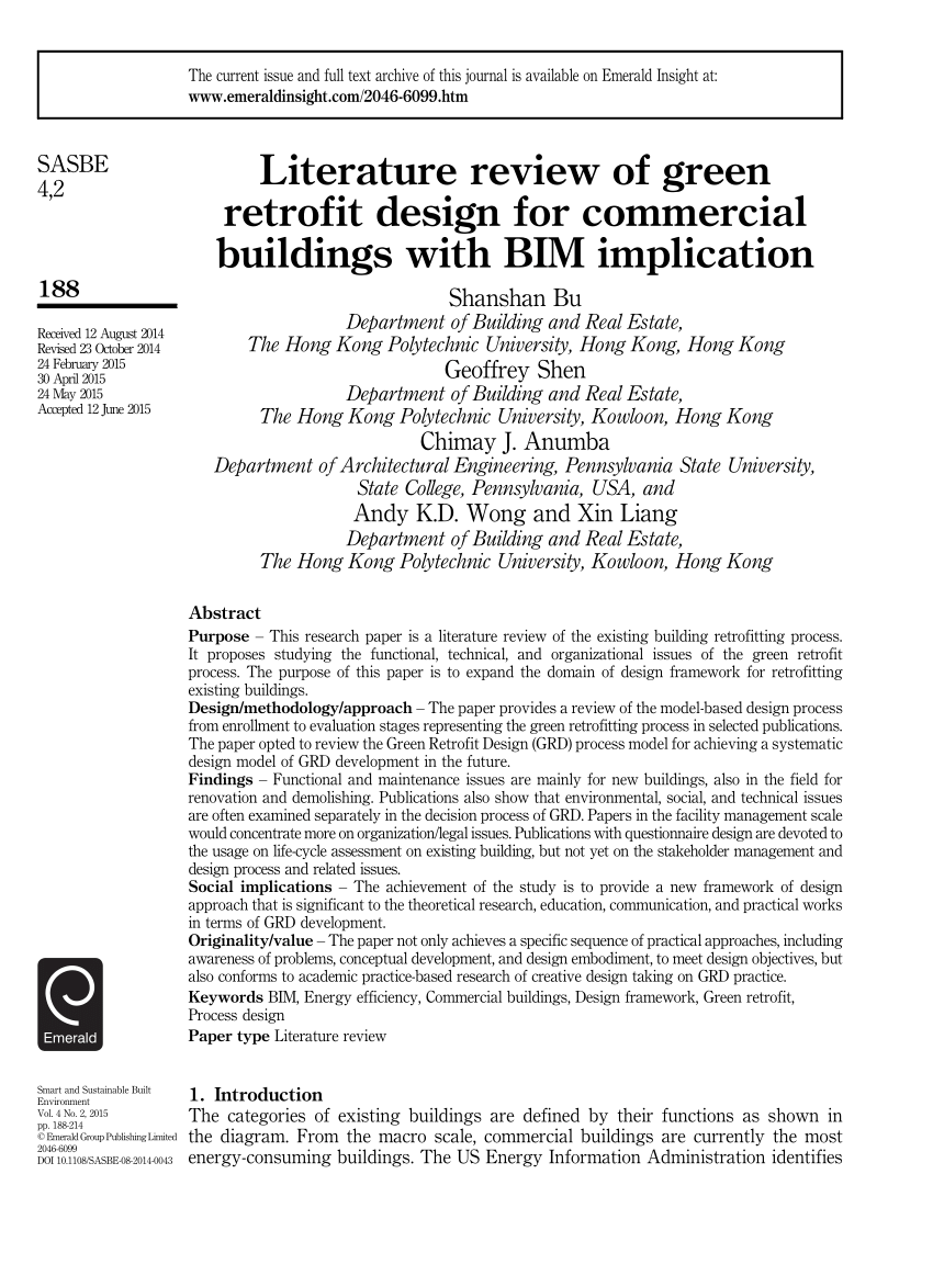 Literature Review Of Green Retrofit Design For Commercial
