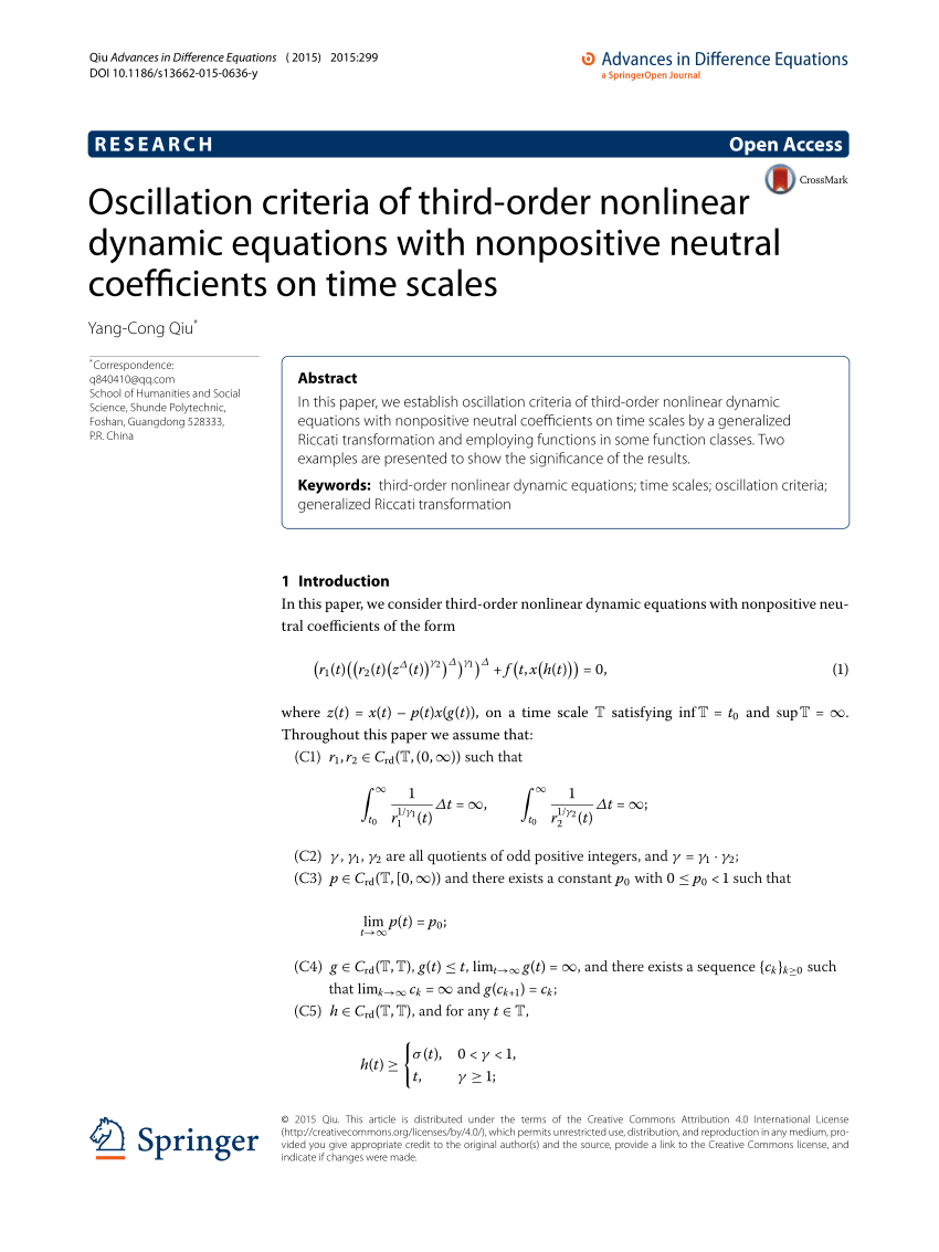 Pdf Oscillation Criteria Of Third Order Nonlinear Dynamic Equations With Nonpositive Neutral Coefficients On Time Scales