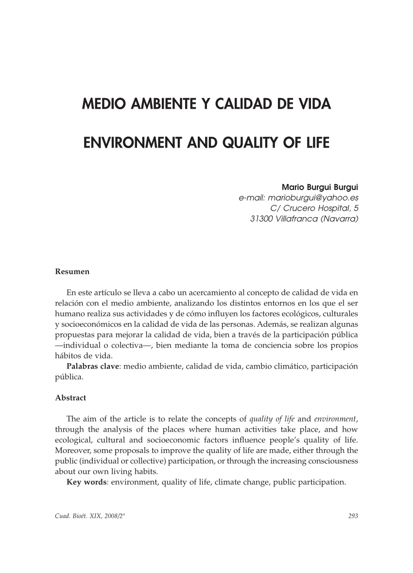 PDF) Medio ambiente y calidad de vida