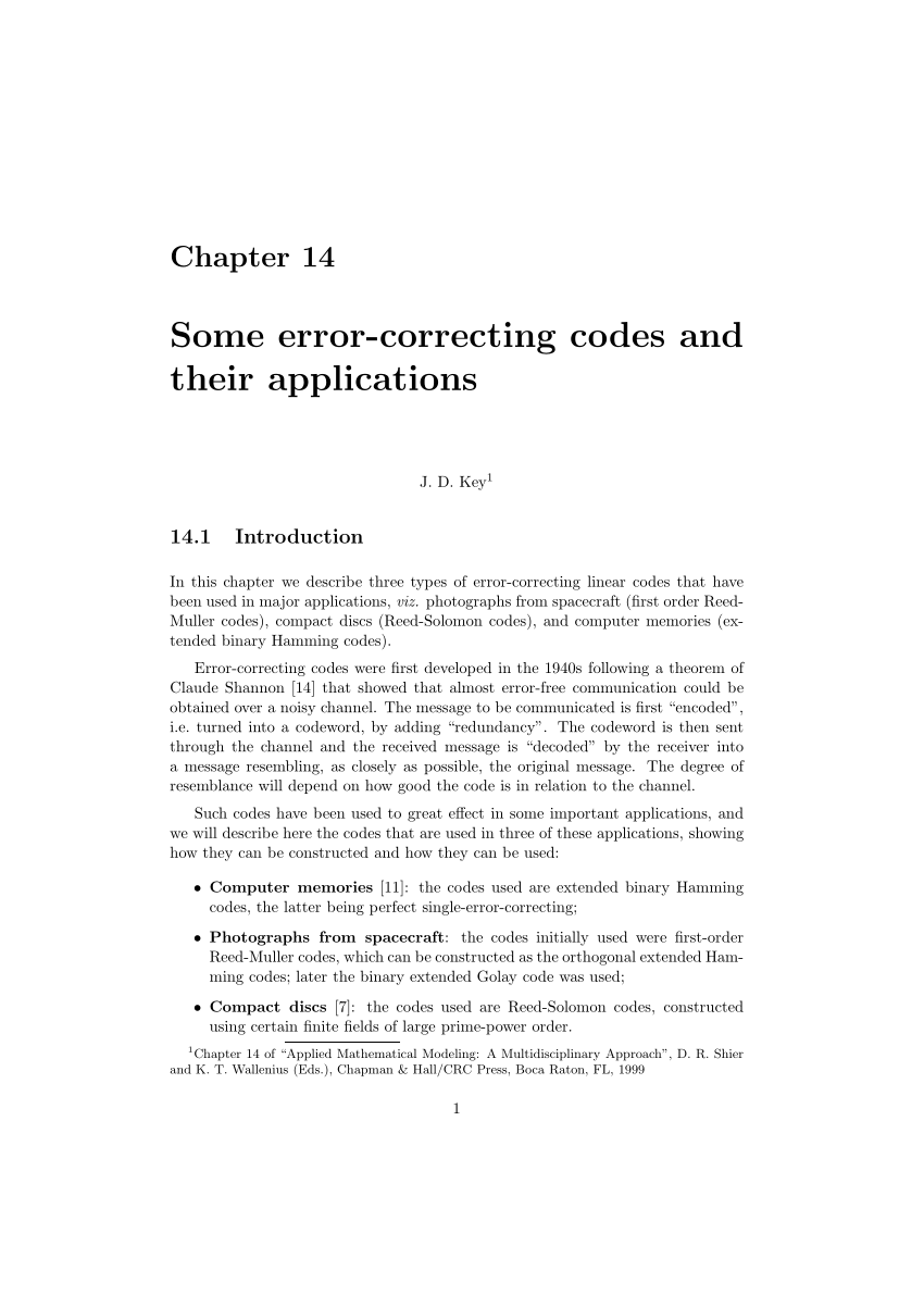 (PDF) Some ErrorCorrecting Codes and Their Applications
