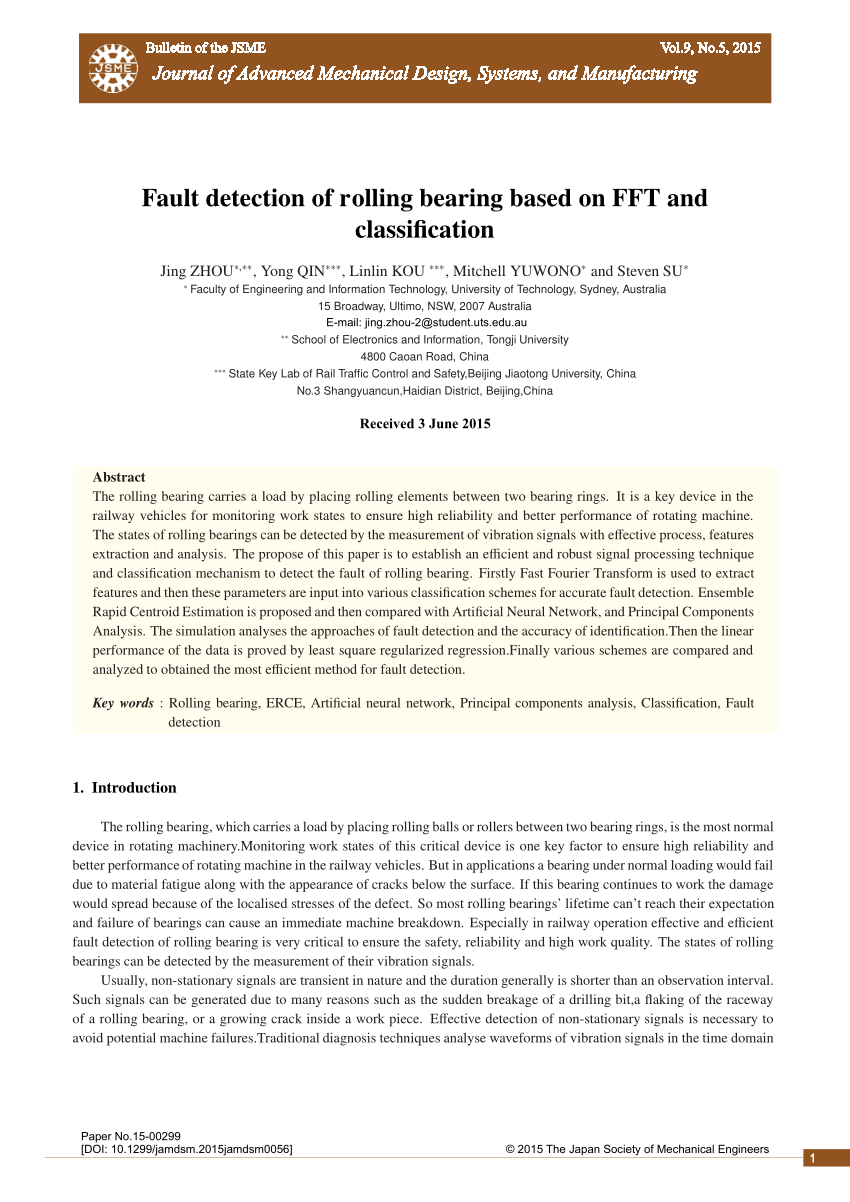 pdf fault detection of rolling bearing based on fft and classification