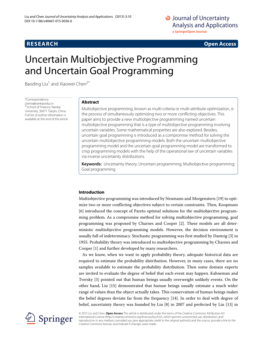 PDF) Uncertain Multiobjective Programming and Uncertain Goal 