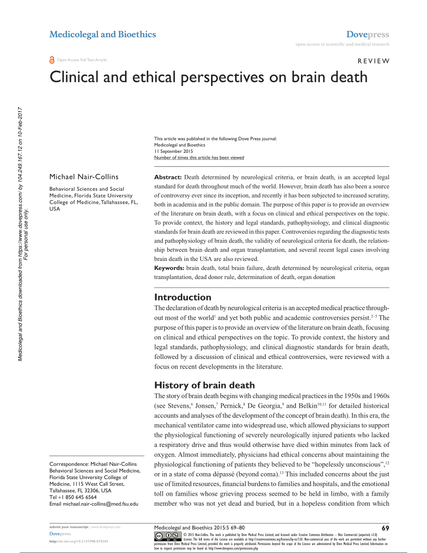 (PDF) Clinical and ethical perspectives on brain death