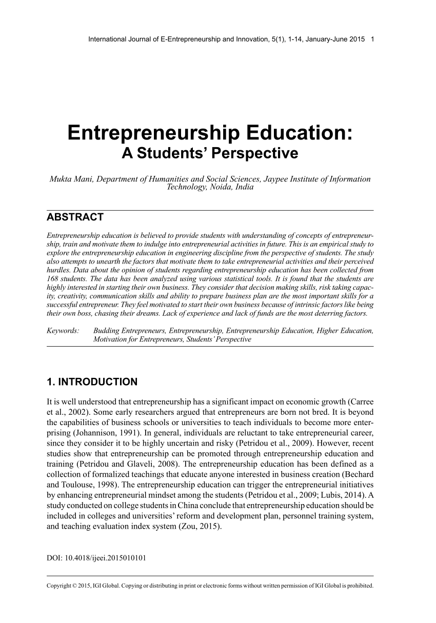 research paper on entrepreneurship development