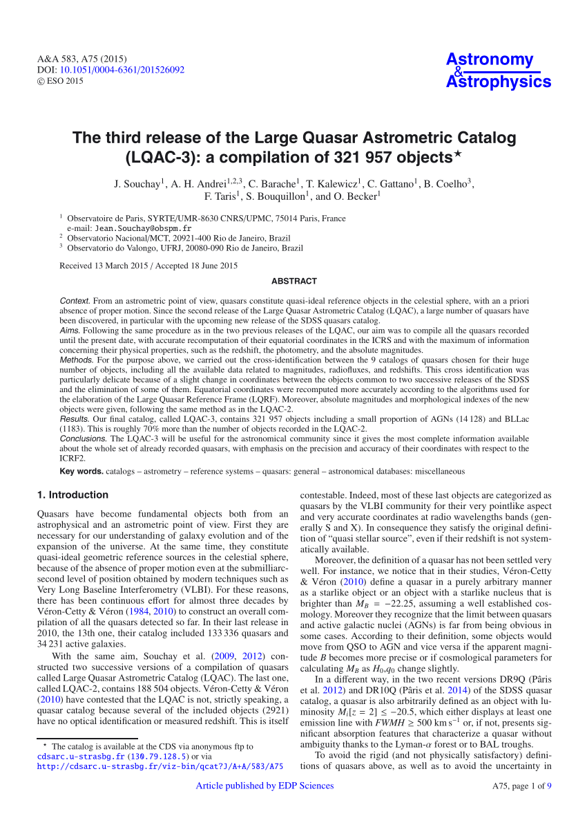 Pdf The Third Release Of The Large Quasar Astrometric Catalog Lqac 3 A Compilation Of 321 957 Objects