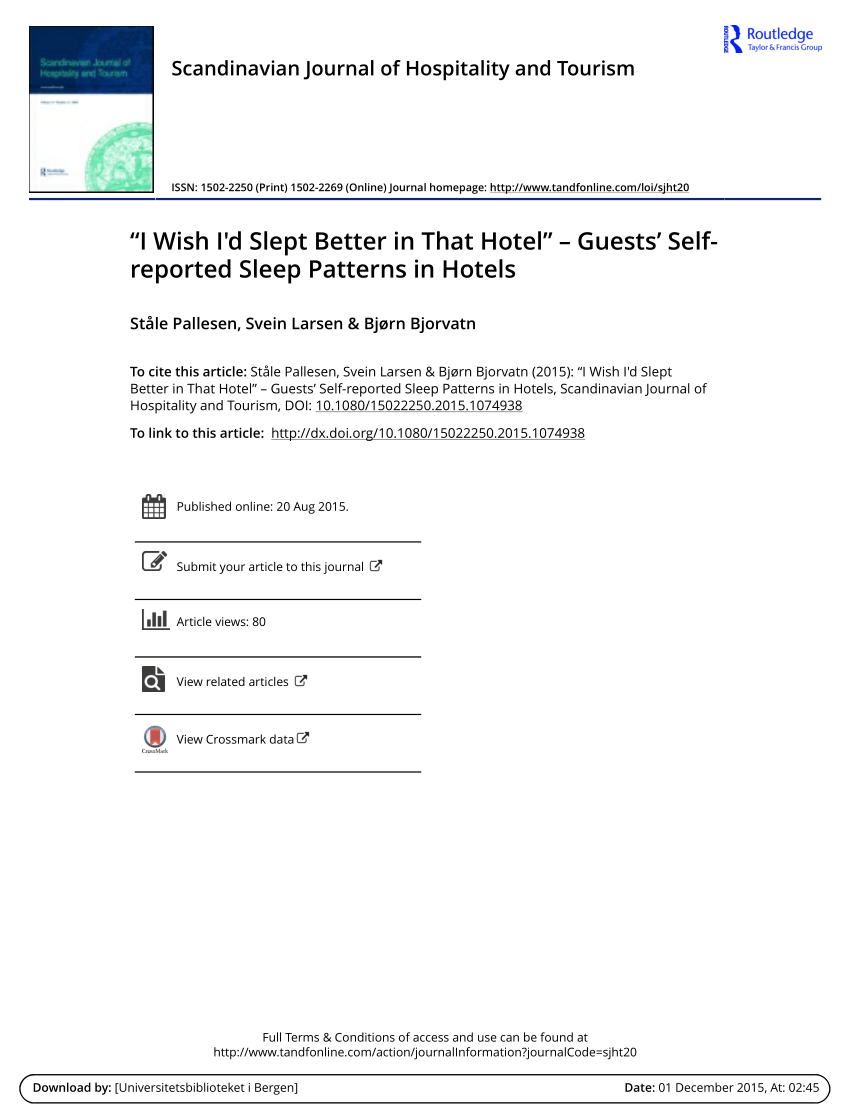 Pdf I Wish I D Slept Better In That Hotel Guests Self Reported Sleep Patterns In Hotels