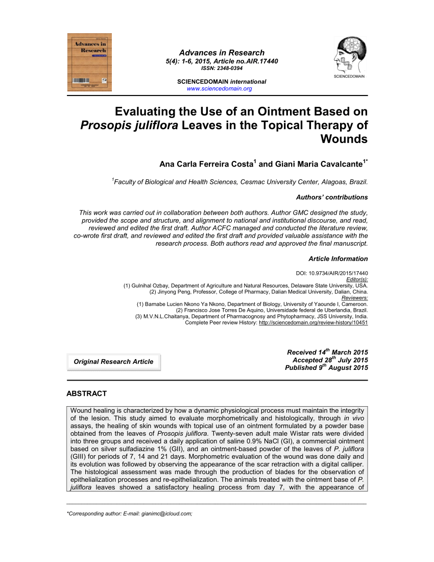 (PDF) Evaluating the Use of an Ointment Based on Prosopis juliflora