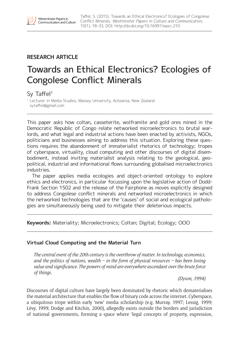 PDF) Towards an Ethical Electronics? Ecologies of Congolese Conflict  Minerals