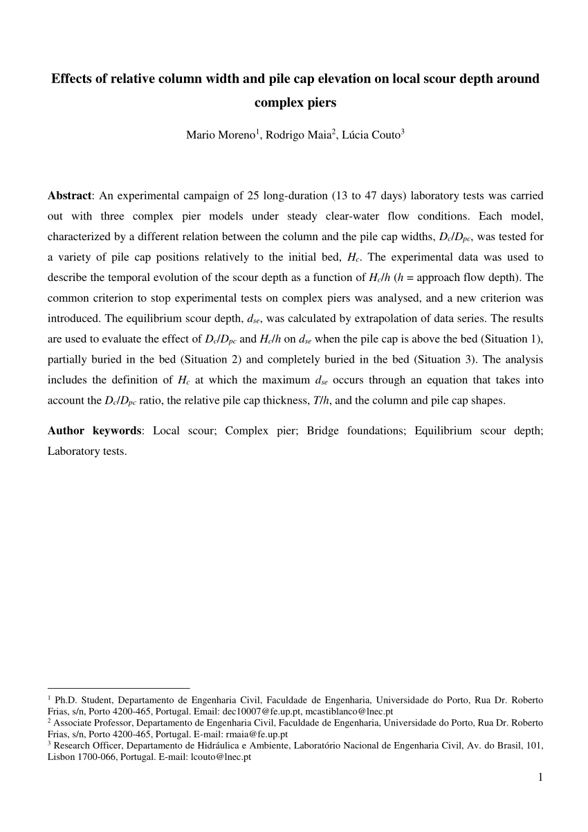 Pdf Effects Of Relative Column Width And Pile Cap Elevation On Local Scour Depth Around Complex Piers