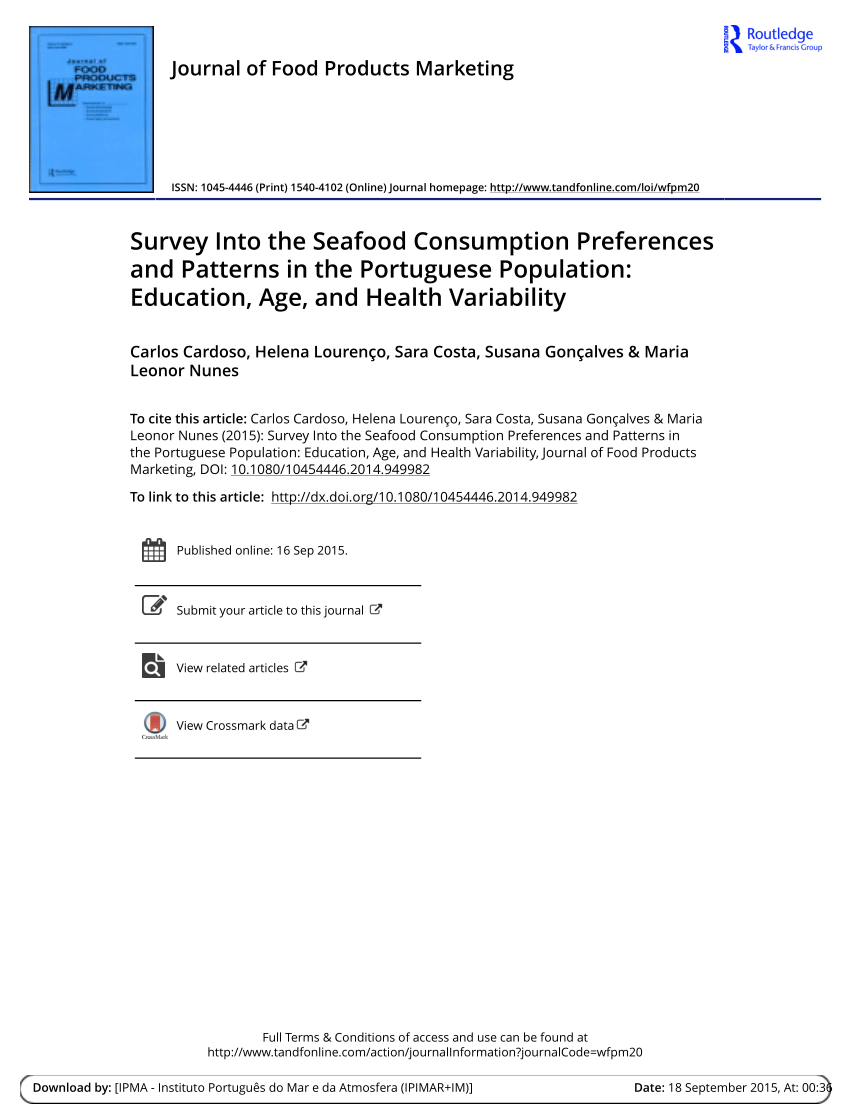 Pdf Survey Into The Seafood Consumption Preferences And Patterns