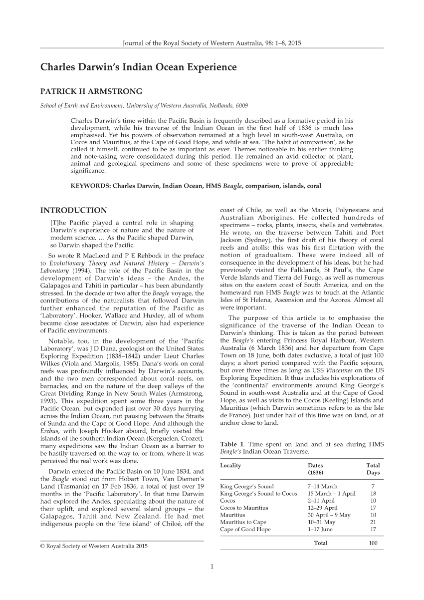 Pdf Charles Darwin S Indian Ocean Experience