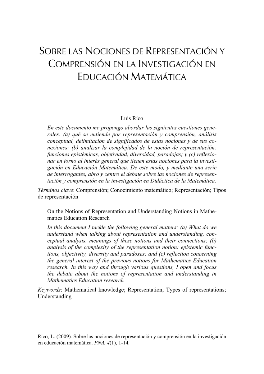 polilla Necesitar Inferir PDF) Sobre las Nociones de Representación y Comprensión en la Investigación  en Educación Matemática