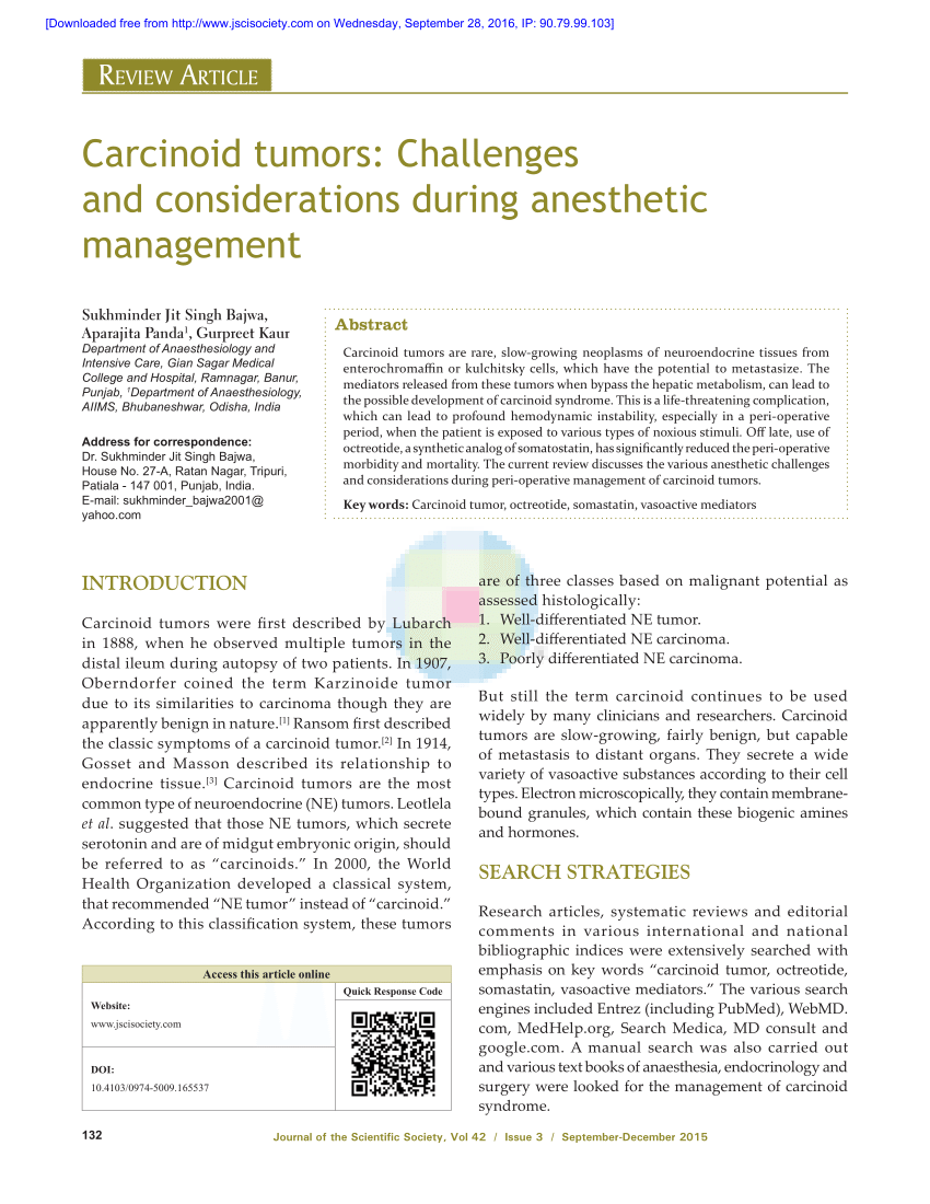 PDF) Carcinoid tumors: Challenges and considerations during ...