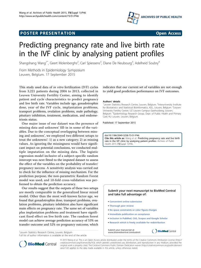 Pdf Predicting Pregnancy Rate And Live Birth Rate In The Ivf Clinic By Analysing Patient Profiles