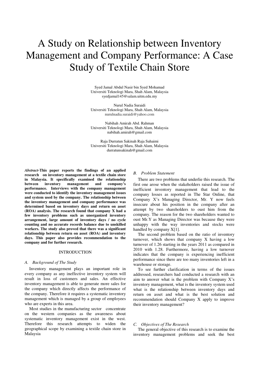 PDF) A Study on Relationship between Inventory Management and 