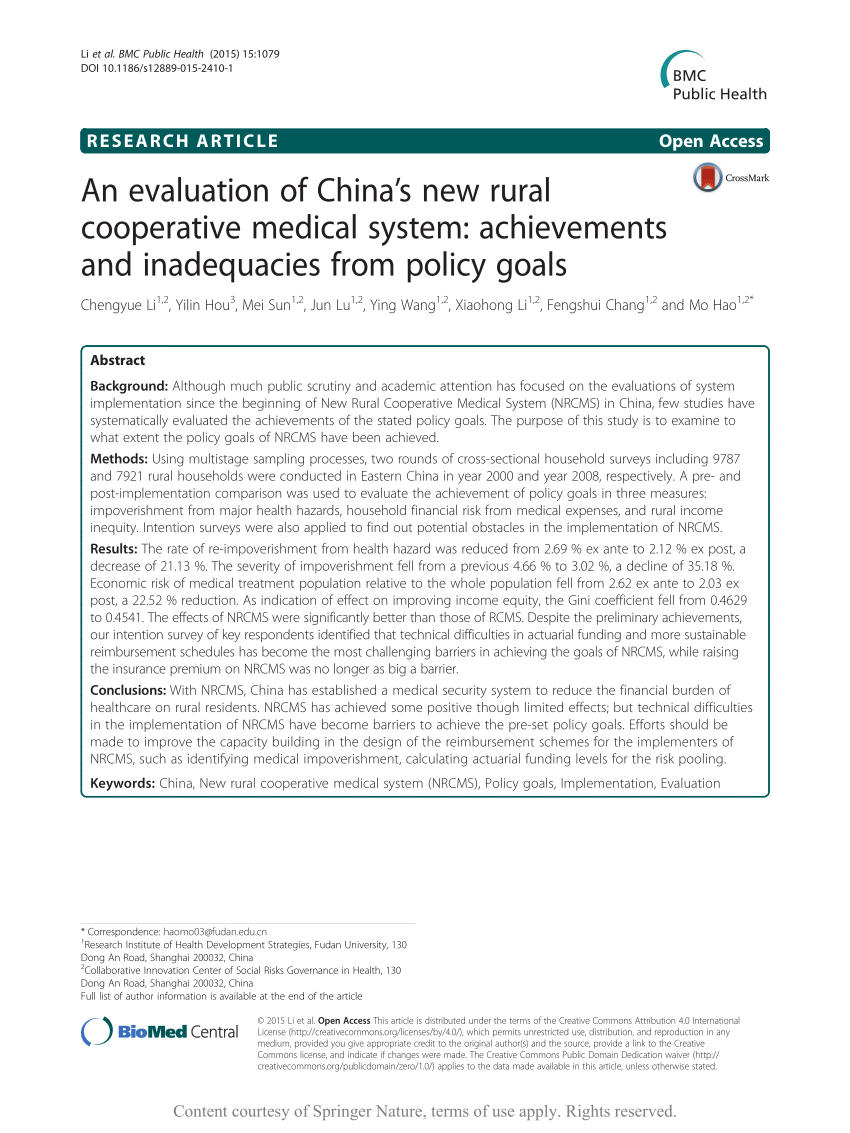 (PDF) An evaluation of China's new rural cooperative medical 