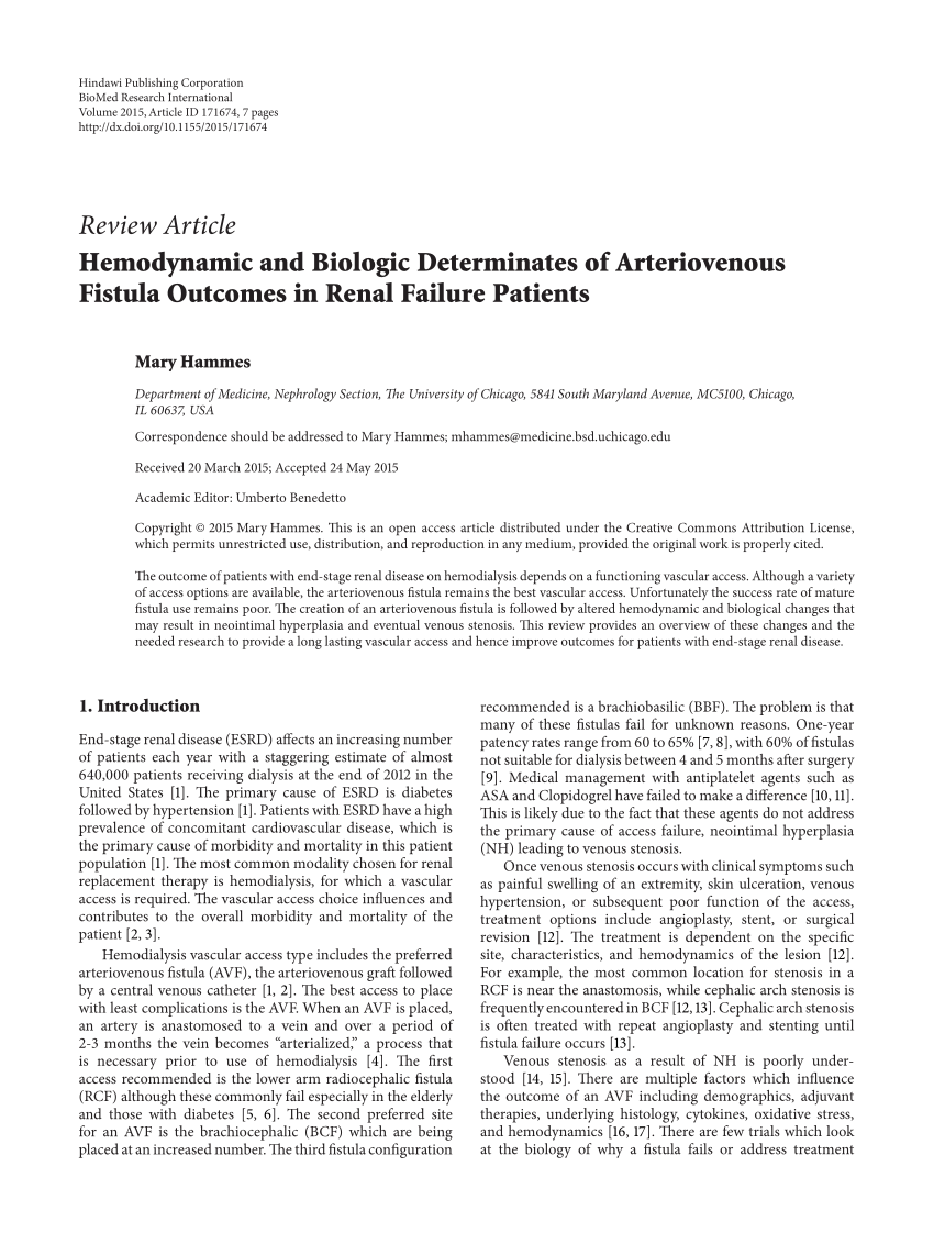 PDF) Hemodynamic and Biologic Determinates of Arteriovenous