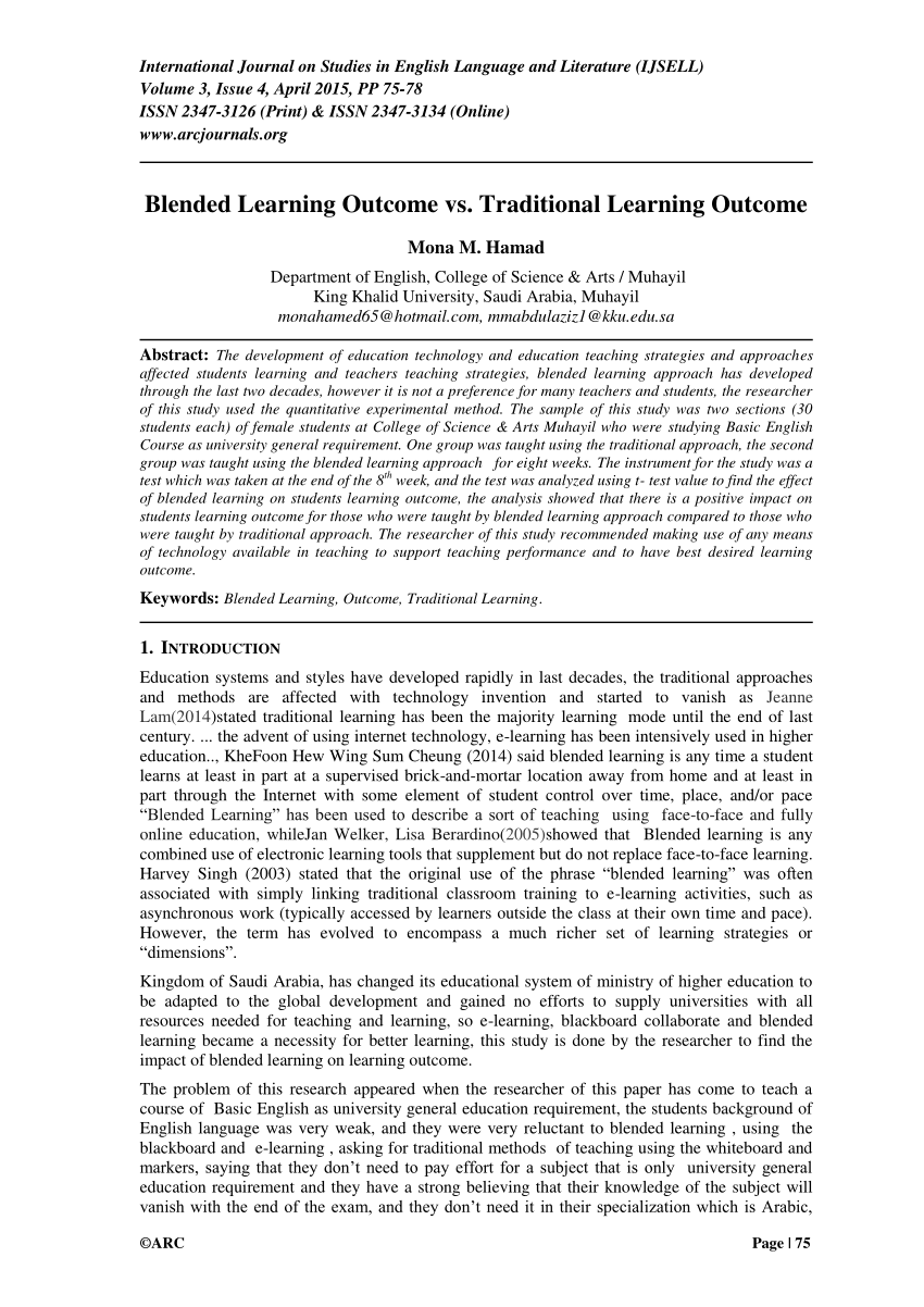 Pdf Blended Learning Outcome Vs Traditional Learning Outcome