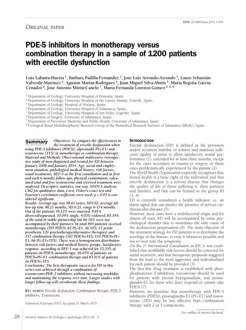 PDF PDE 5 inhibitors in monotherapy versus combination therapy in