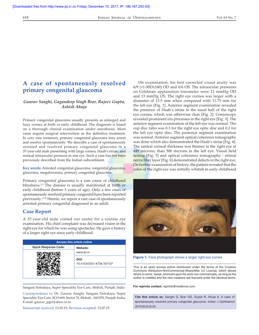 Pdf A Case Of Spontaneously Resolved Primary Congenital Glaucoma 