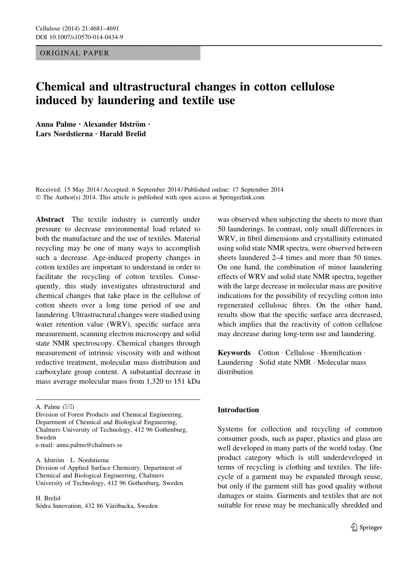 PDF) Chemical and ultrastructural changes use laundering by cellulose in cotton and textile induced
