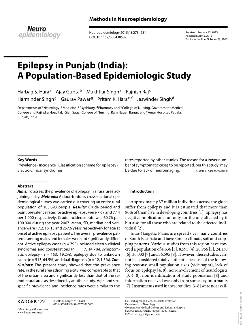 Pdf Epilepsy In Punjab India A Population Based Epidemiologic