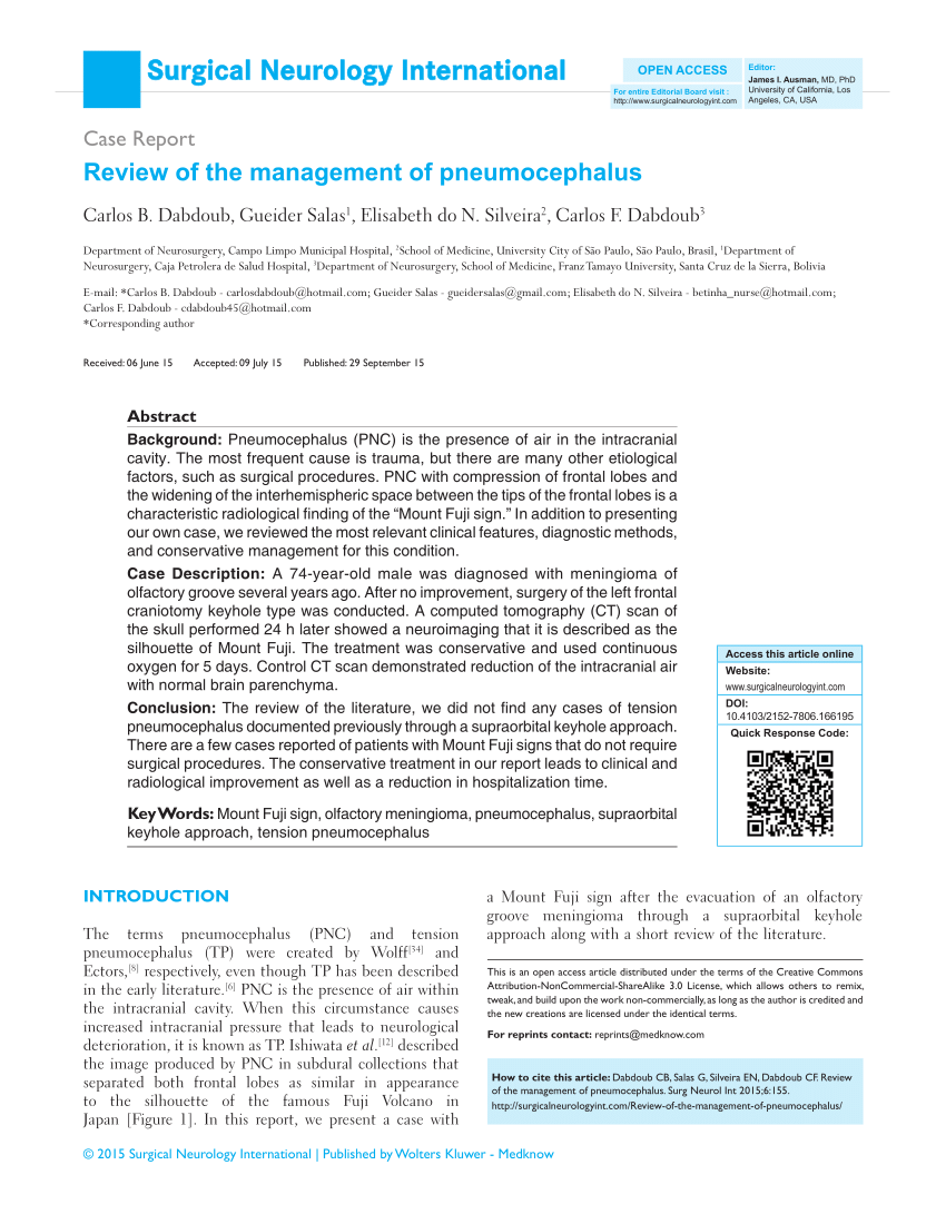 (PDF) Review of the management of pneumocephalus