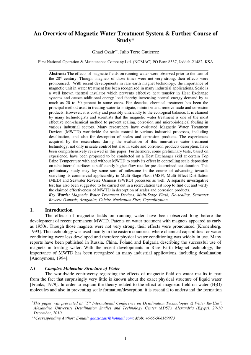 research paper on magnetic water