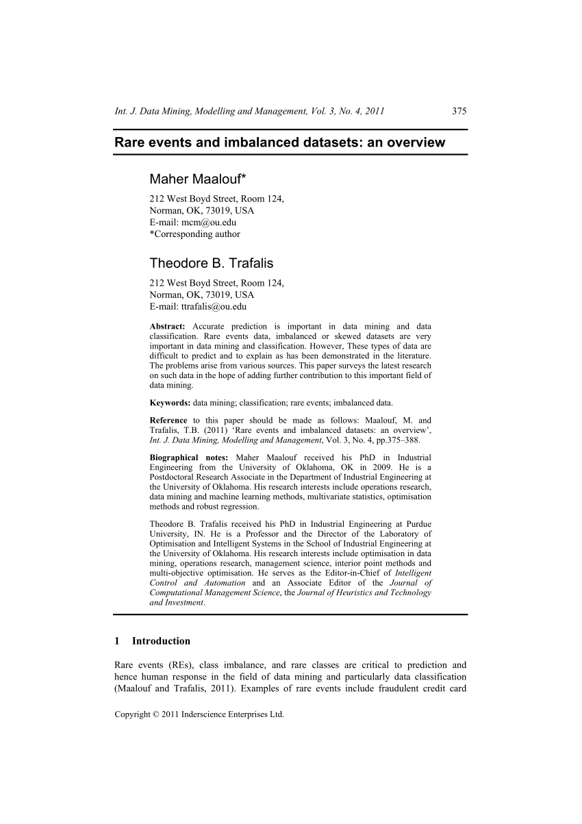 Pdf Rare Events And Imbalanced Datasets An Overview