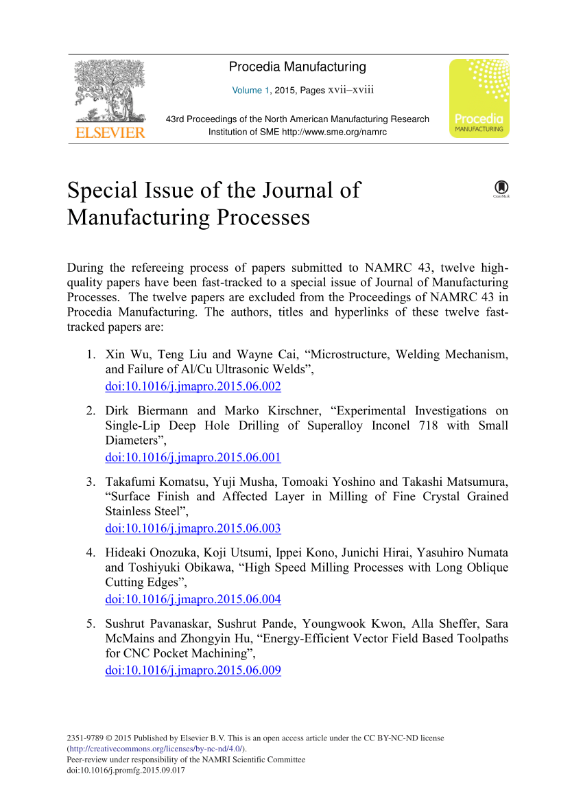(PDF) Special Issue of Journal of Manufacturing Processes on Additive