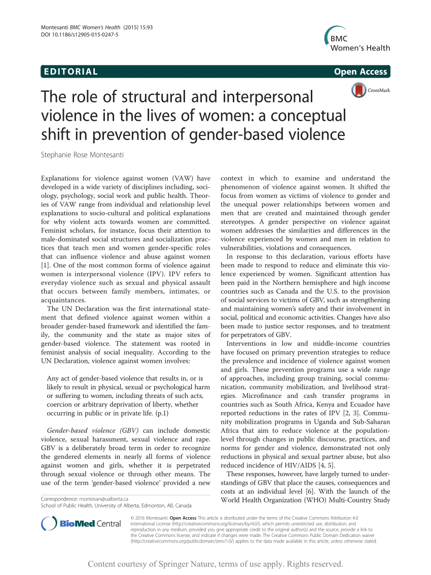 PDF) The role of structural and interpersonal violence in the lives of women A conceptual shift in prevention of gender-based violence image