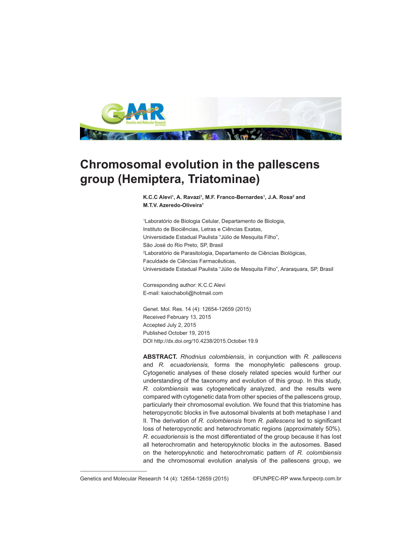 Pdf Chromosomal Evolution In The Pallescens Group Hemiptera Triatominae