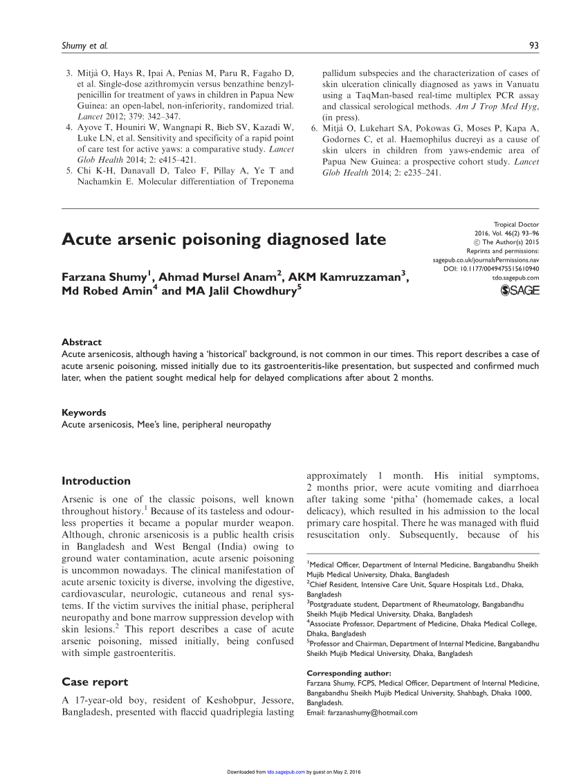 Pdf Acute Arsenic Poisoning Diagnosed Late