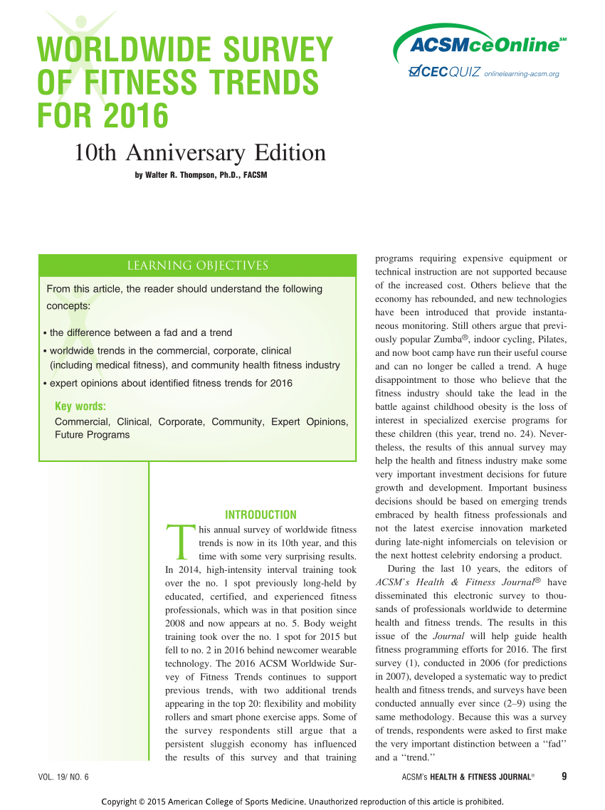 PDF) Worldwide survey of fitness trends for 2016: 10th Anniversary