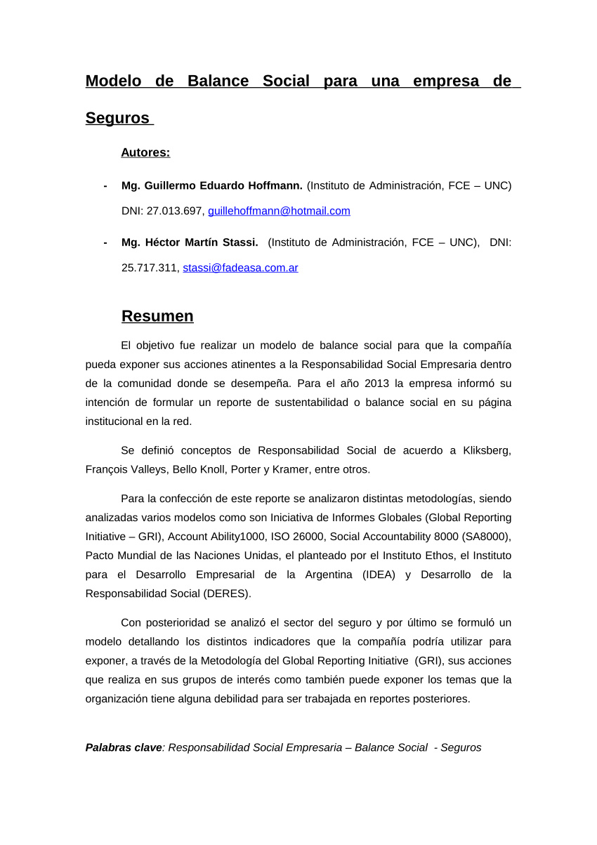 PDF) Modelo de Balance Social para una empresa de Seguros