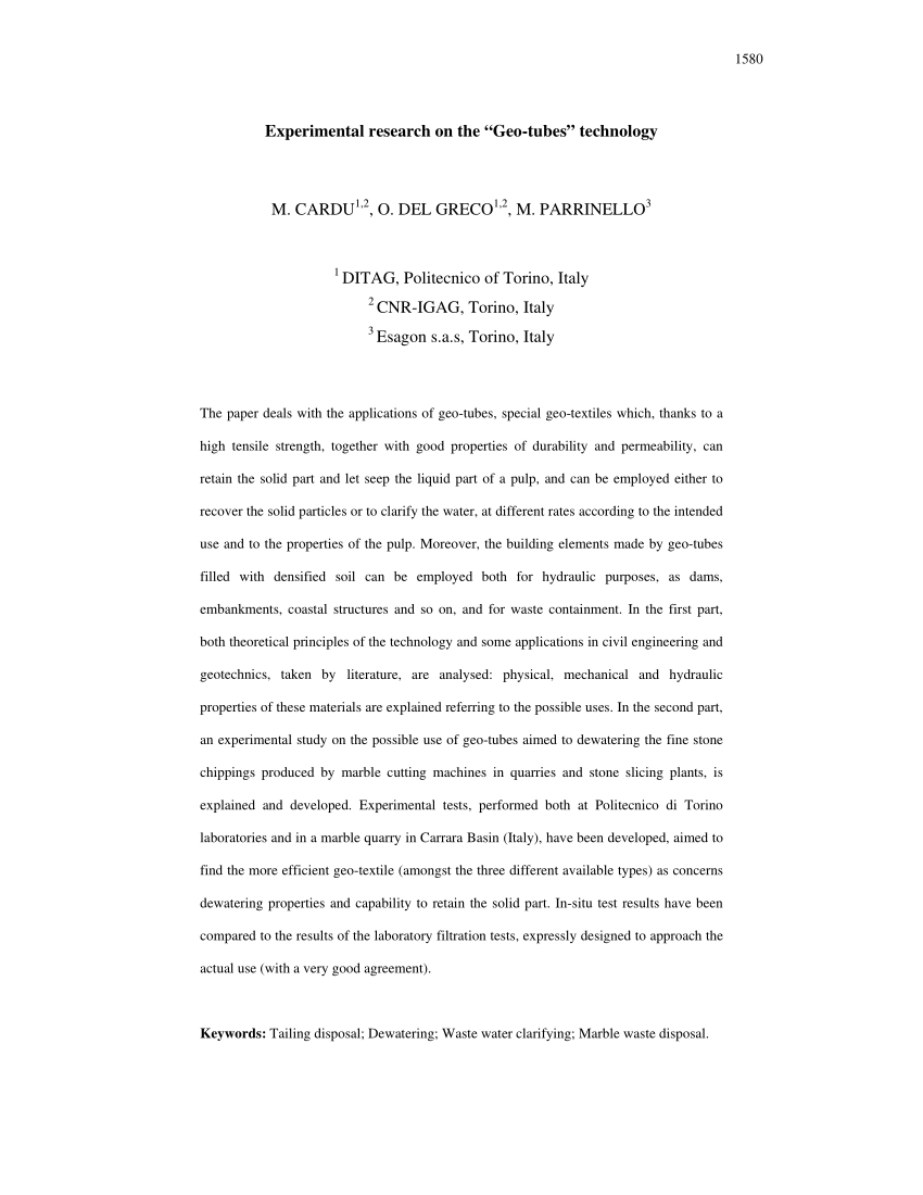 (PDF) Experimental research on the “Geo-tubes” technology