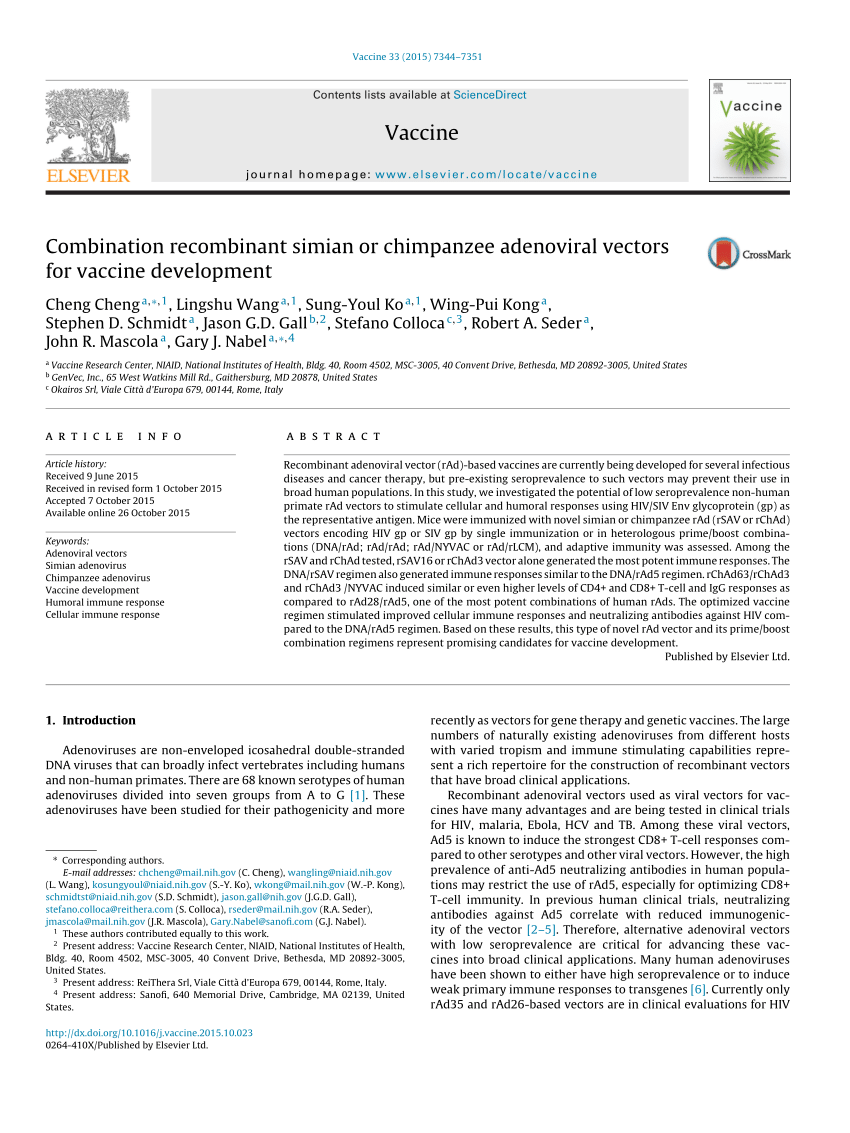 (PDF) Combination recombinant simian or chimpanzee adenoviral vectors