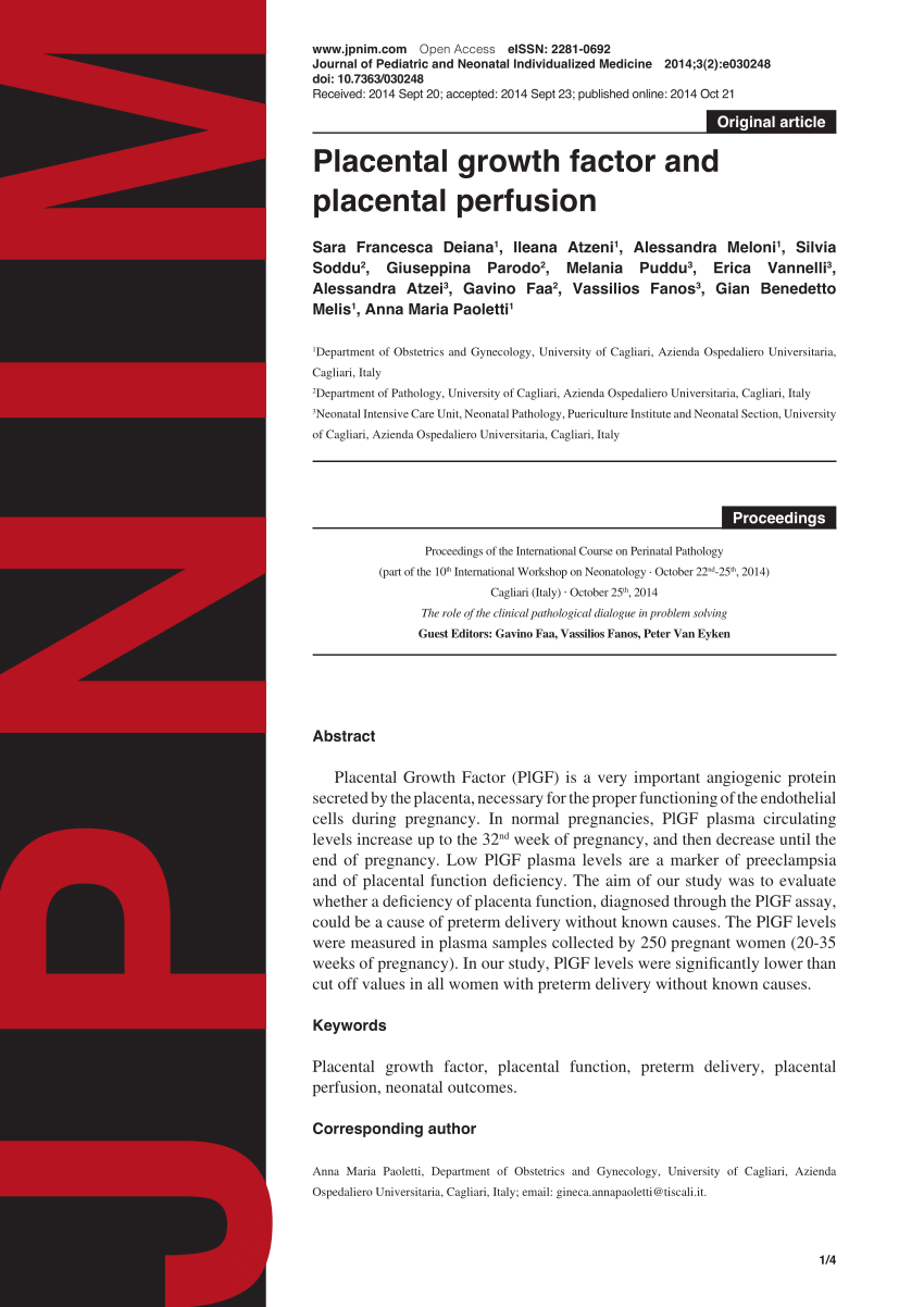 (PDF) Placental growth factor and placental perfusion