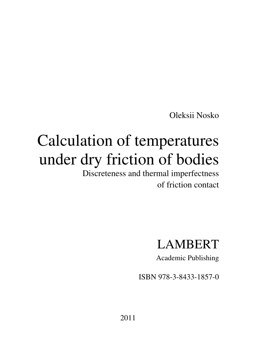 PDF) Calculation of temperatures under dry friction of bodies