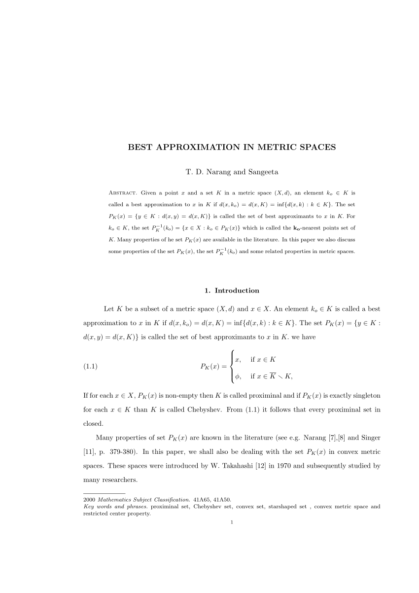 Pdf Best Approximation In Metric Spaces