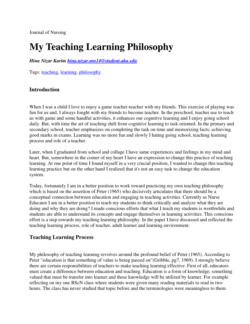 learner centered teaching philosophy reflection essay