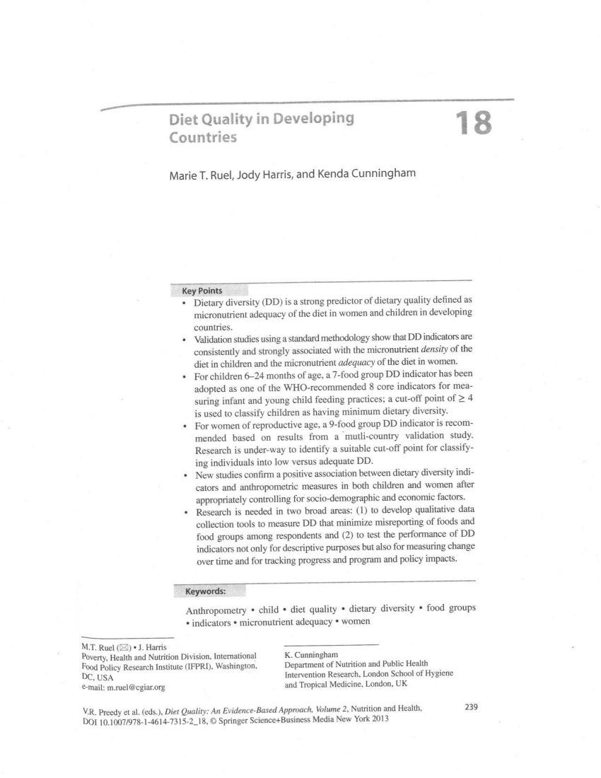 Pdf Diet Quality In Developing Countries