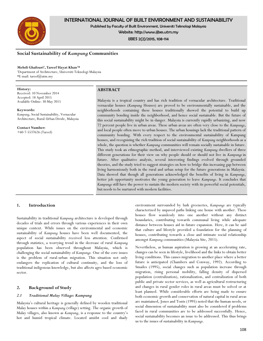 PDF) Social Sustainability of Kampung Communities