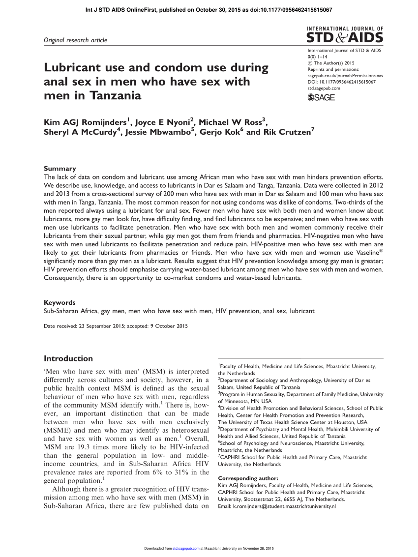 PDF) Lubricant use and condom use during anal sex in men who have sex with men in Tanzania