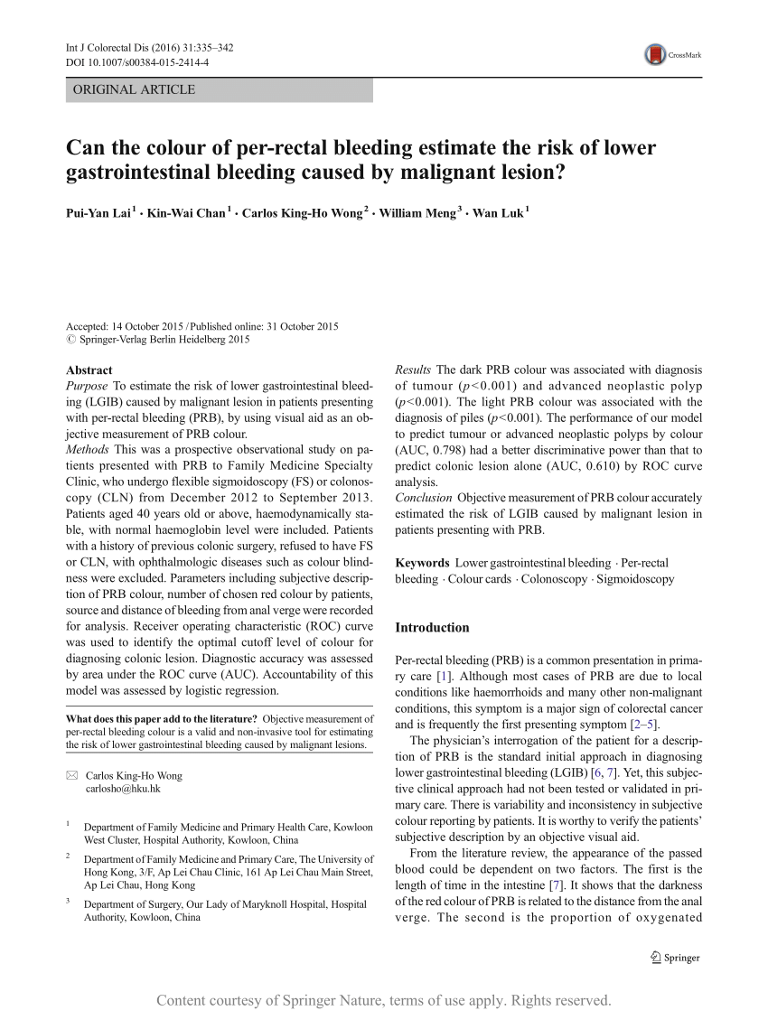 Per-rectal bleeding colour card and predicted probabilities of colonic