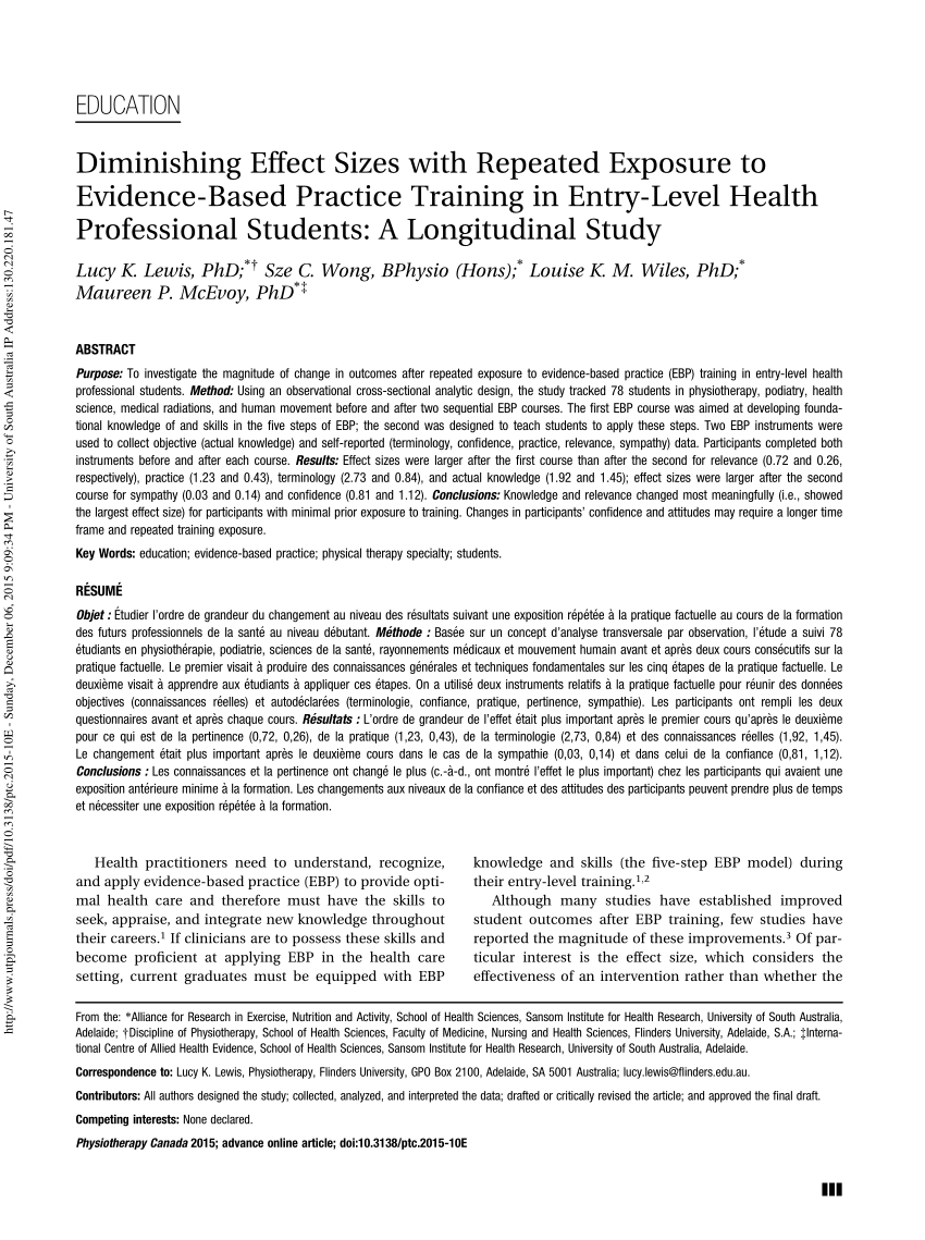 Pdf Diminishing Effect Sizes With Repeated Exposure To Evidence Based Practice Training In Entry Level Health Professional Students A Longitudinal Study