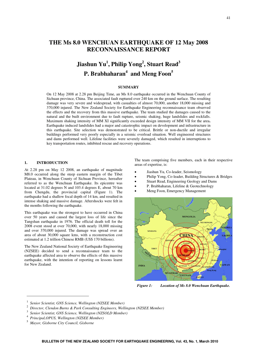 PDF) The Ms 8.0 Wenchuan earthquake of 12 May 2008 reconnaissance report